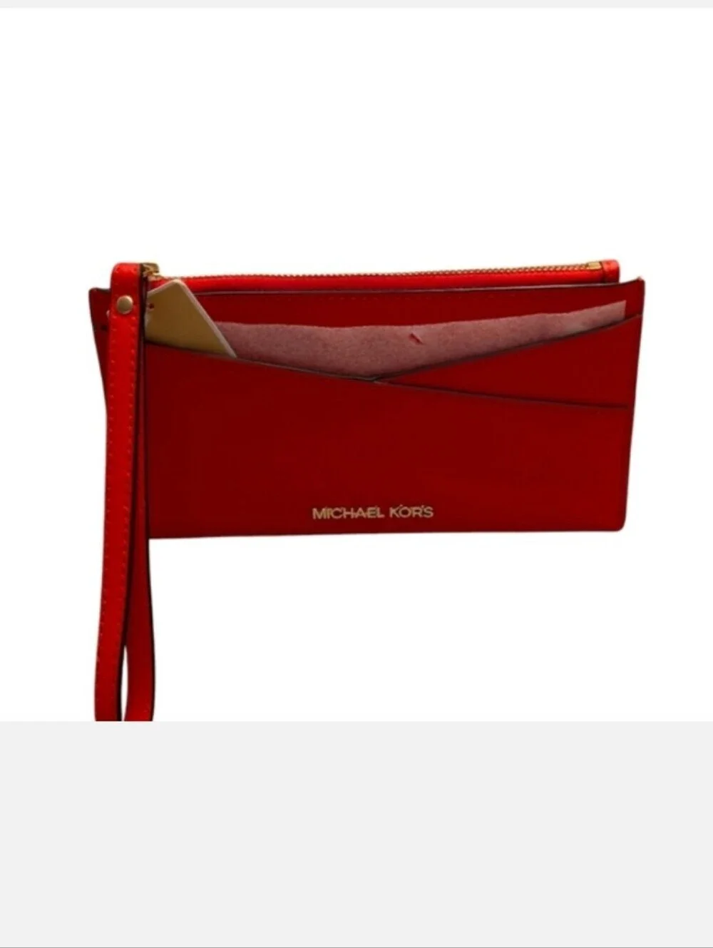 Michael Kors Jet Set Medium red Saffiano Leather Crossover Slim Wallet Wristlet